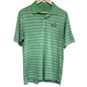 PING Golf Polo Shirt Mens M Green Striped PGA National Palm Beach Logo Preppy